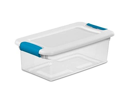 Sterilite Latching Storage Box, Stackable Bin with Latch Lid, Plastic Container to Organize Shoes on Closet Shelf, Clear with White Lid