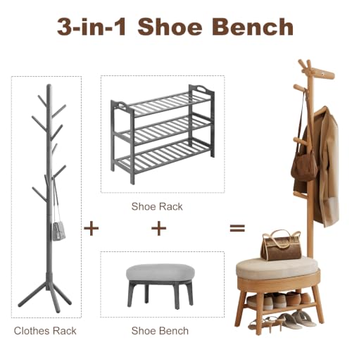 AQIMUELE Solid Wood Shoe Bench and Coat Rack