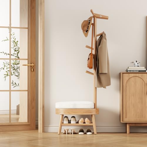 AQIMUELE Solid Wood Shoe Bench and Coat Rack