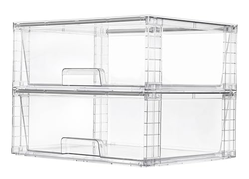 Vtopmart Large Stackable Storage Drawers,Easily Assemble Acrylic Bathroom Closet Undersink Organizers and Storage,Plastic Storage Bins for Kitchen Cabinets,Pantry,Makeup,Medicine Organization