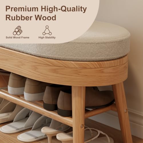 AQIMUELE Solid Wood Shoe Bench and Coat Rack