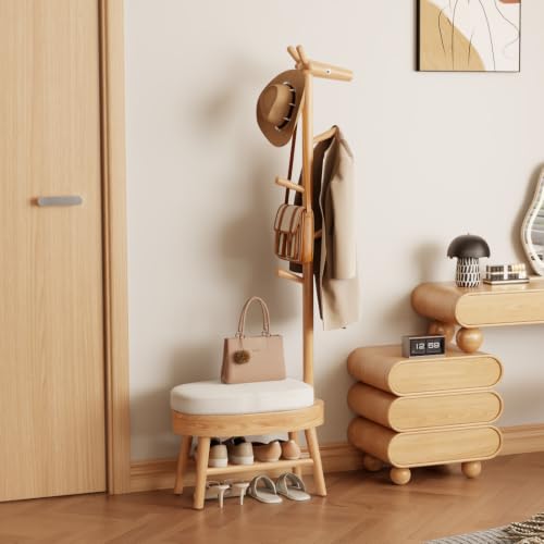 AQIMUELE Solid Wood Shoe Bench and Coat Rack