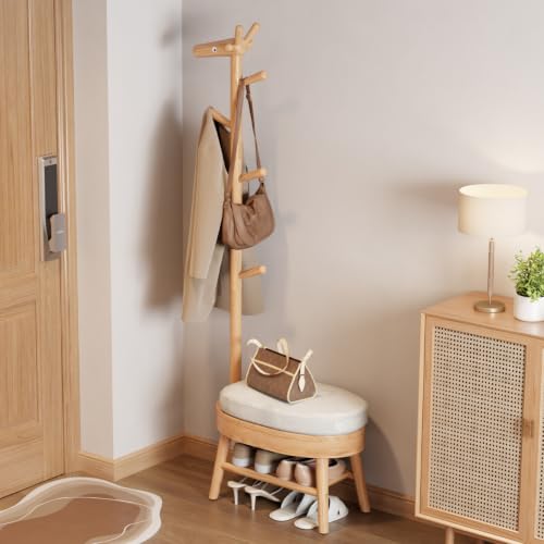 AQIMUELE Solid Wood Shoe Bench and Coat Rack