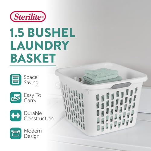Sterilite Square Laundry Basket, Plastic Clothes Hamper, 18 Pack