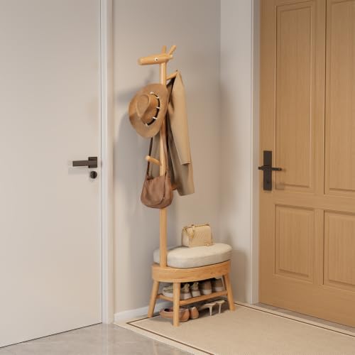 AQIMUELE Solid Wood Shoe Bench and Coat Rack