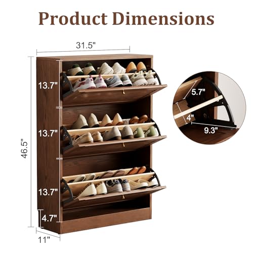 Wood Shoe Storage Cabinet with Flip Drawers