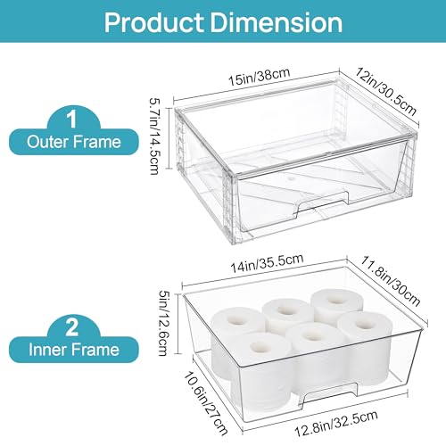 Vtopmart Large Stackable Storage Drawers,Easily Assemble Acrylic Bathroom Closet Undersink Organizers and Storage,Plastic Storage Bins for Kitchen Cabinets,Pantry,Makeup,Medicine Organization