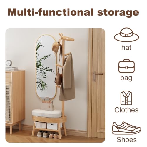 AQIMUELE Solid Wood Shoe Bench and Coat Rack