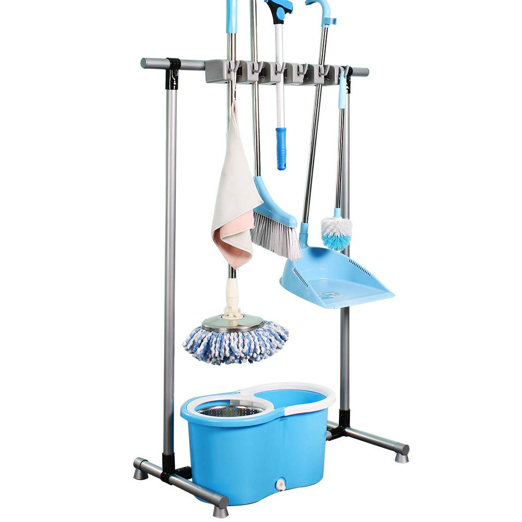 QTJH Broom And Mop Holder Put Wet Mops Movable Floor-Mounted Mop Rack Floor Standing Cleaning Tool Cart Storage For Garden Garage Schools, Hospitals, Factories, Hotels,Property Companies