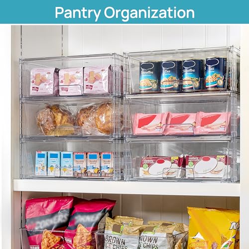 Vtopmart Large Stackable Storage Drawers,Easily Assemble Acrylic Bathroom Closet Undersink Organizers and Storage,Plastic Storage Bins for Kitchen Cabinets,Pantry,Makeup,Medicine Organization
