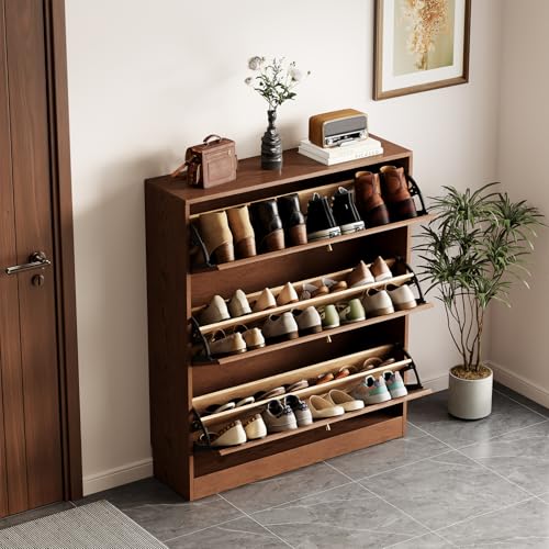 Wood Shoe Storage Cabinet with Flip Drawers