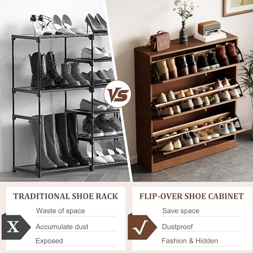 Wood Shoe Storage Cabinet with Flip Drawers