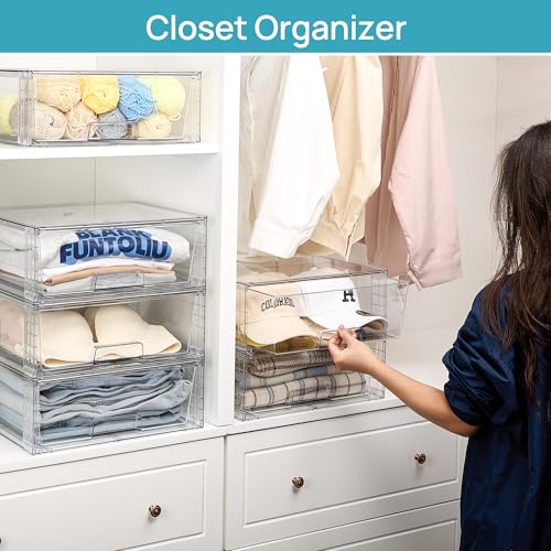 Vtopmart Large Stackable Storage Drawers,Easily Assemble Acrylic Bathroom Closet Undersink Organizers and Storage,Plastic Storage Bins for Kitchen Cabinets,Pantry,Makeup,Medicine Organization