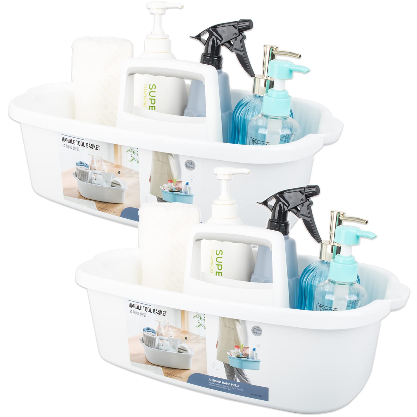 Large Cleaning Supplies Caddy Portable Shower Basket Supply Organizer with Handle Plastic Bucket Tool Storage for Bathroom, Bedroom, Kitchen, College Dorm, Garden