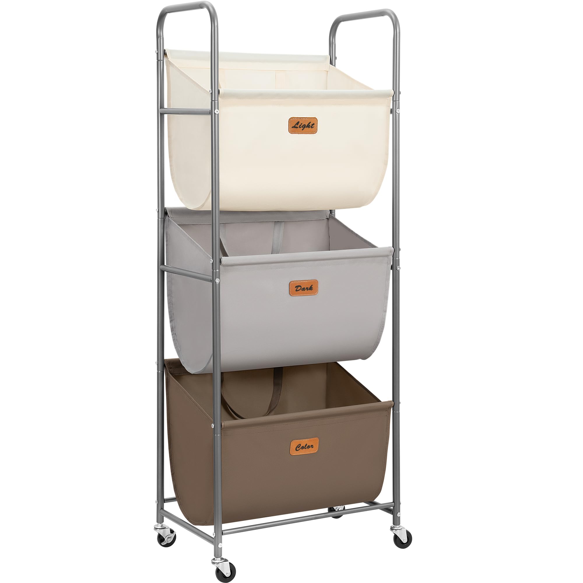 STORAGE MANIAC 80 Liters Vertical Rolling Laundry Hamper, 2 Section Laundry Sorter with Wheels and 2 Breaks, 2-tier Laundry Baskets for Small Space, Dorm, Laundry Room, Closet, Bathroom