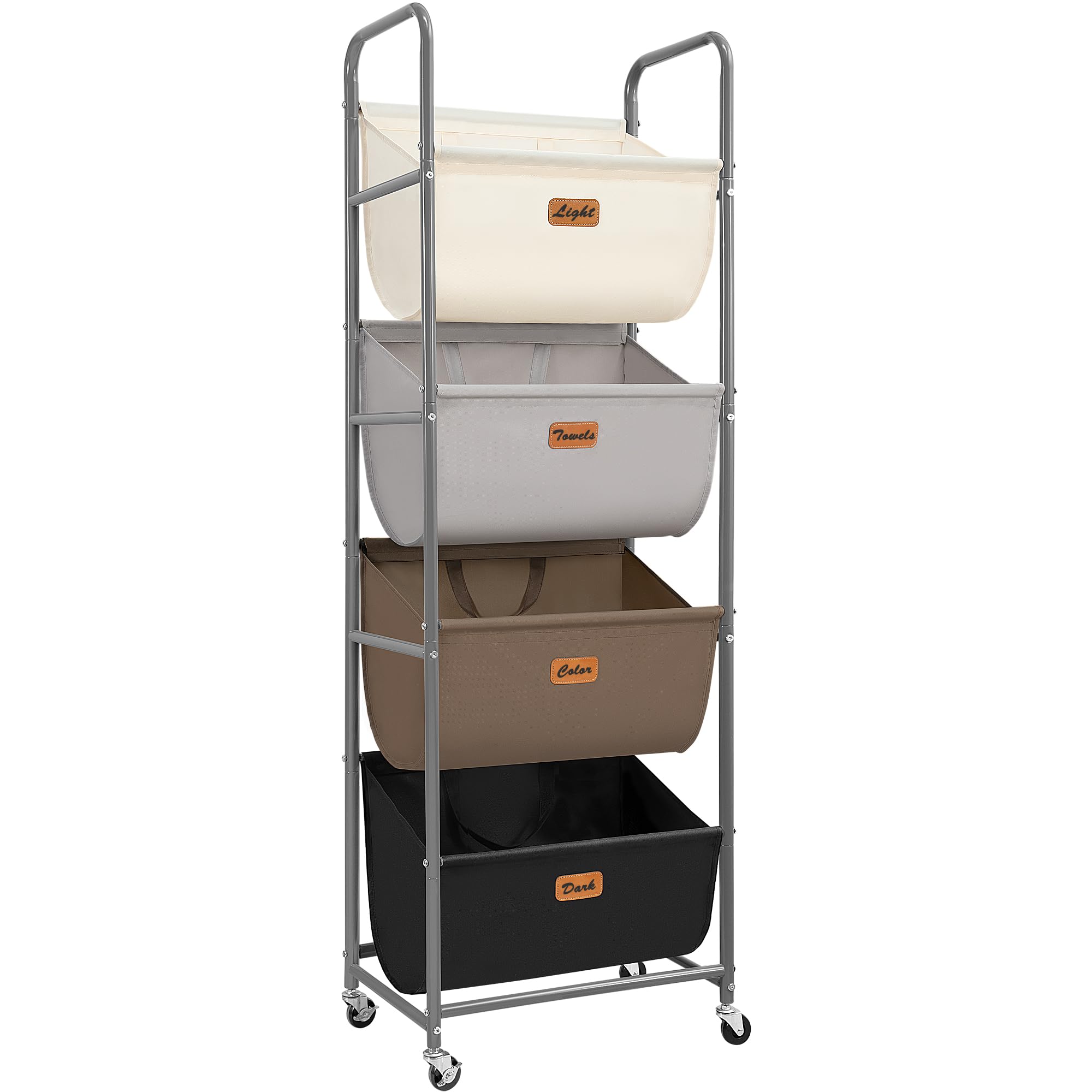STORAGE MANIAC 80 Liters Vertical Rolling Laundry Hamper, 2 Section Laundry Sorter with Wheels and 2 Breaks, 2-tier Laundry Baskets for Small Space, Dorm, Laundry Room, Closet, Bathroom