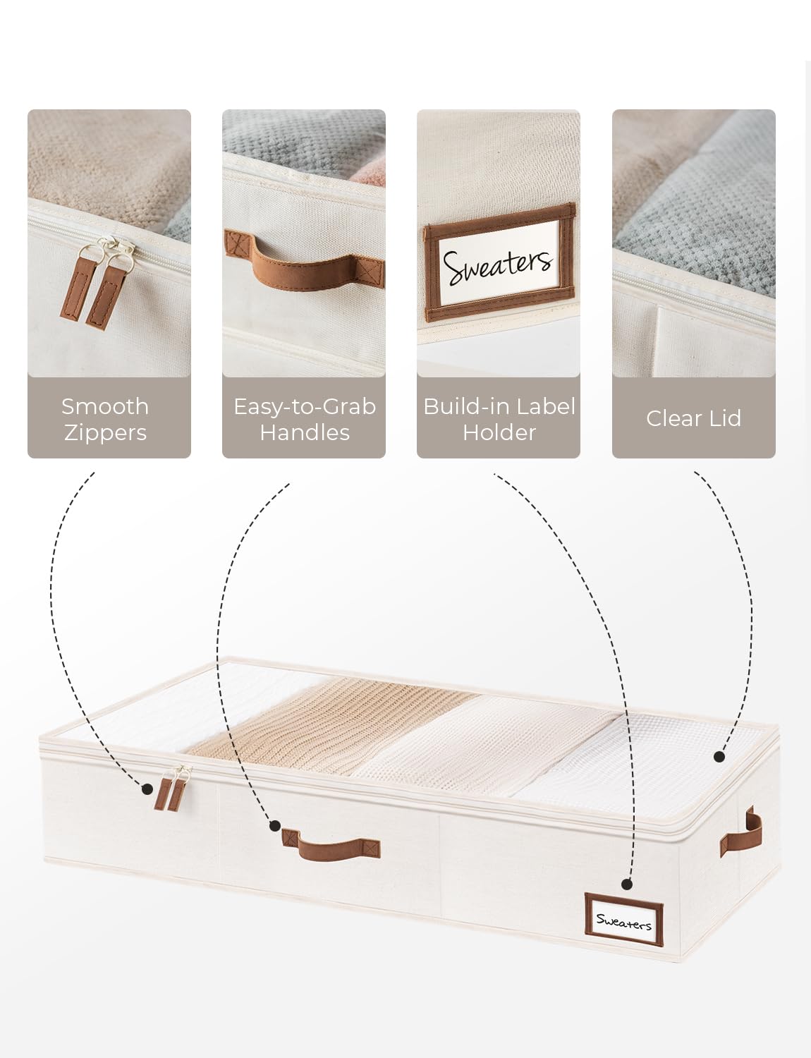StorageWorks Underbed Storage Bins, Under Bed Storage Containers with Zippers, Closet Organizer for Clothes, Blankets