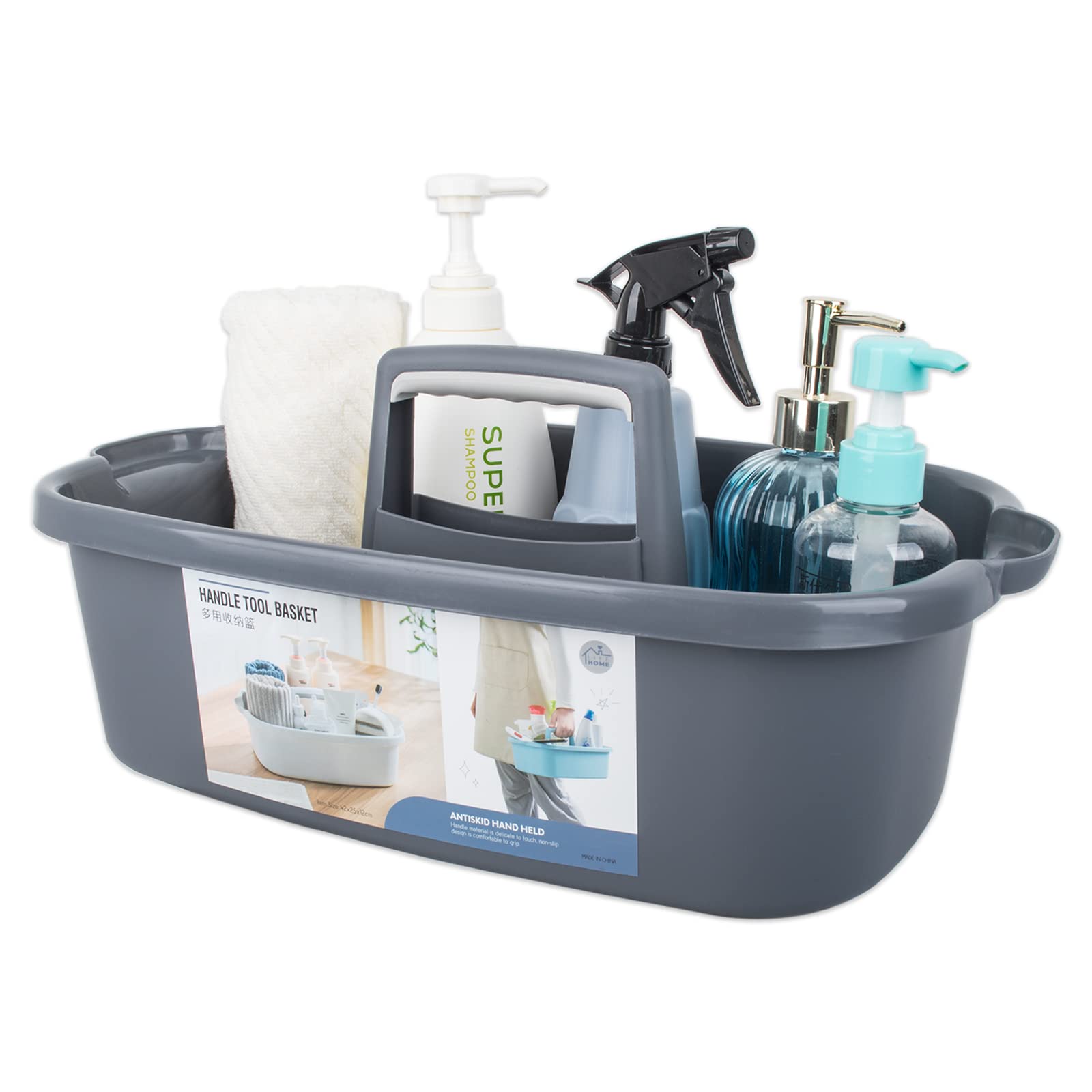 Large Cleaning Supplies Caddy Portable Shower Basket Supply Organizer with Handle Plastic Bucket Tool Storage for Bathroom, Bedroom, Kitchen, College Dorm, Garden