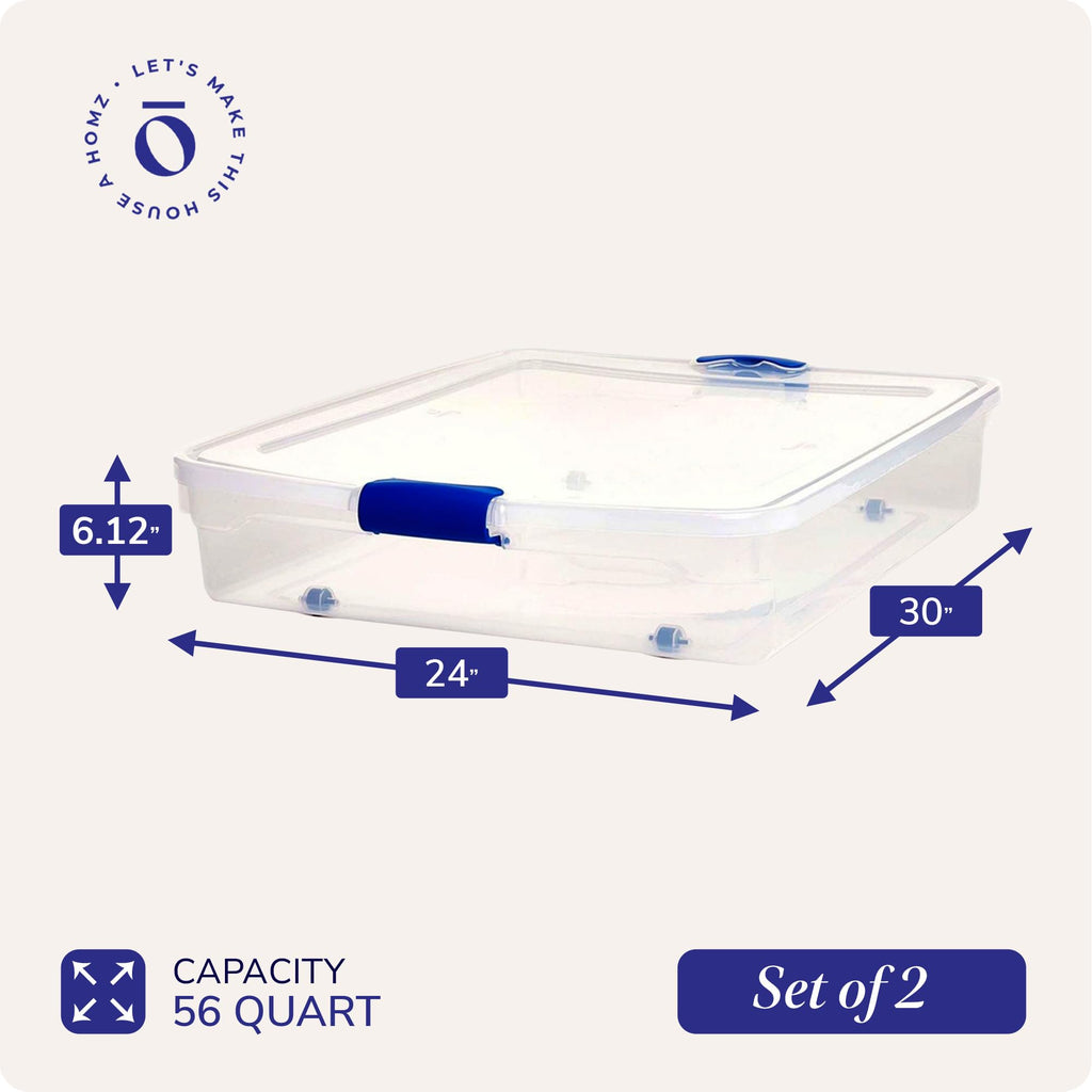 HOMZ Clear Latching Underbed Plastic Storage