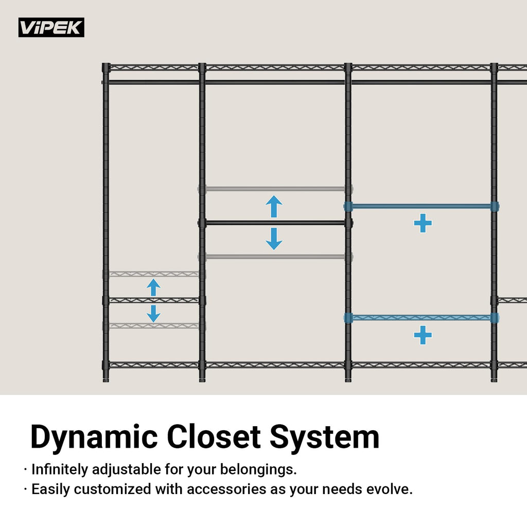 VIPEK V5 Portable Closet Wardrobe Heavy Duty Clothes Rack, Freestanding Clothing Rack with 4 Hang Rods & 8 Shelves, Adjustable Custom Closet Rack