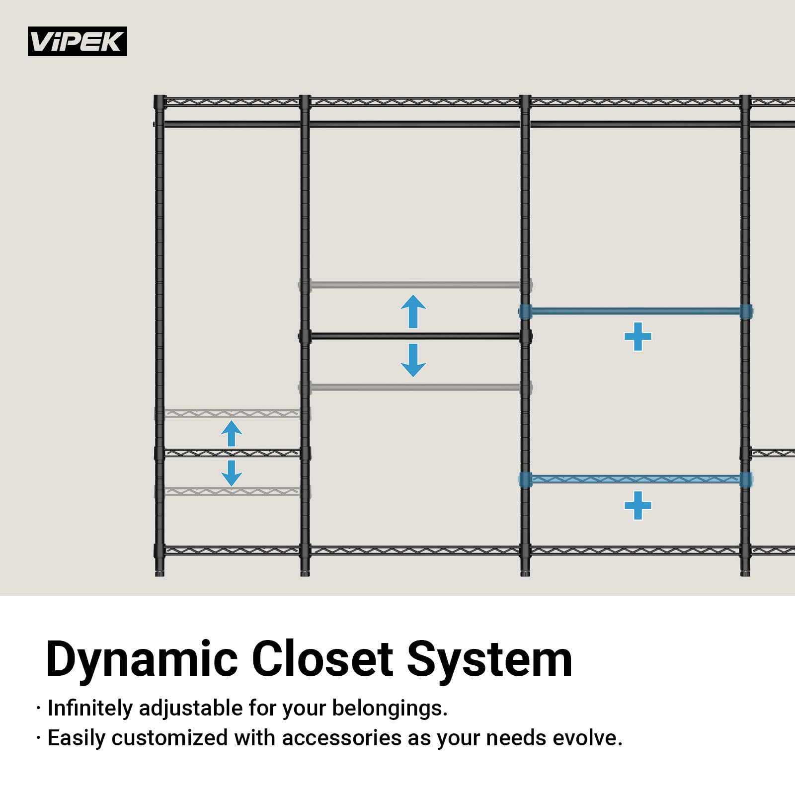 VIPEK V5 Portable Closet Wardrobe Heavy Duty Clothes Rack, Freestanding Clothing Rack with 4 Hang Rods & 8 Shelves, Adjustable Custom Closet Rack
