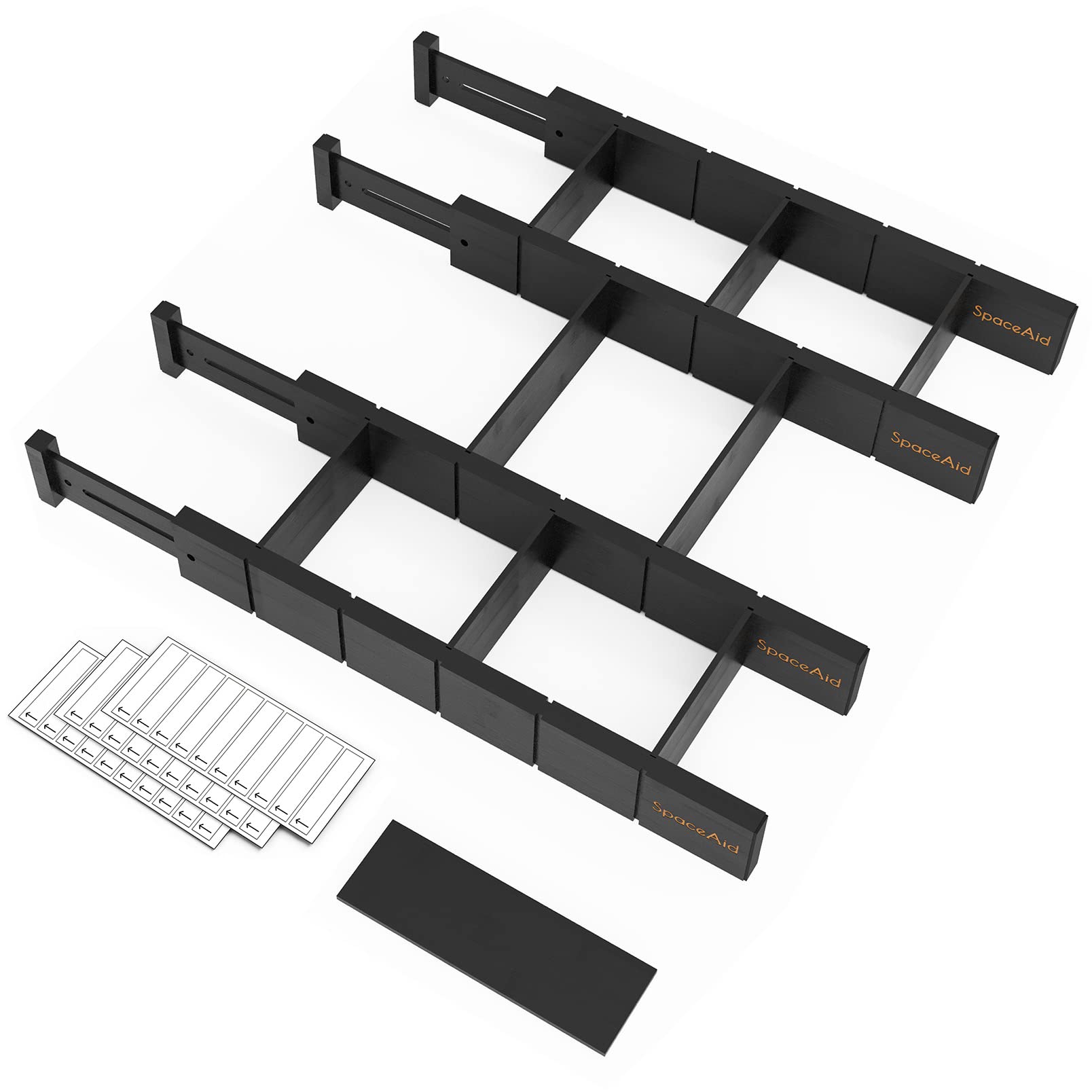 SpaceAid Bamboo Drawer Dividers with Inserts and Labels, Kitchen Adjustable Drawer Organizers, Expandable Organization for Home, Office, Dressers, 4 Dividers with 9 Inserts