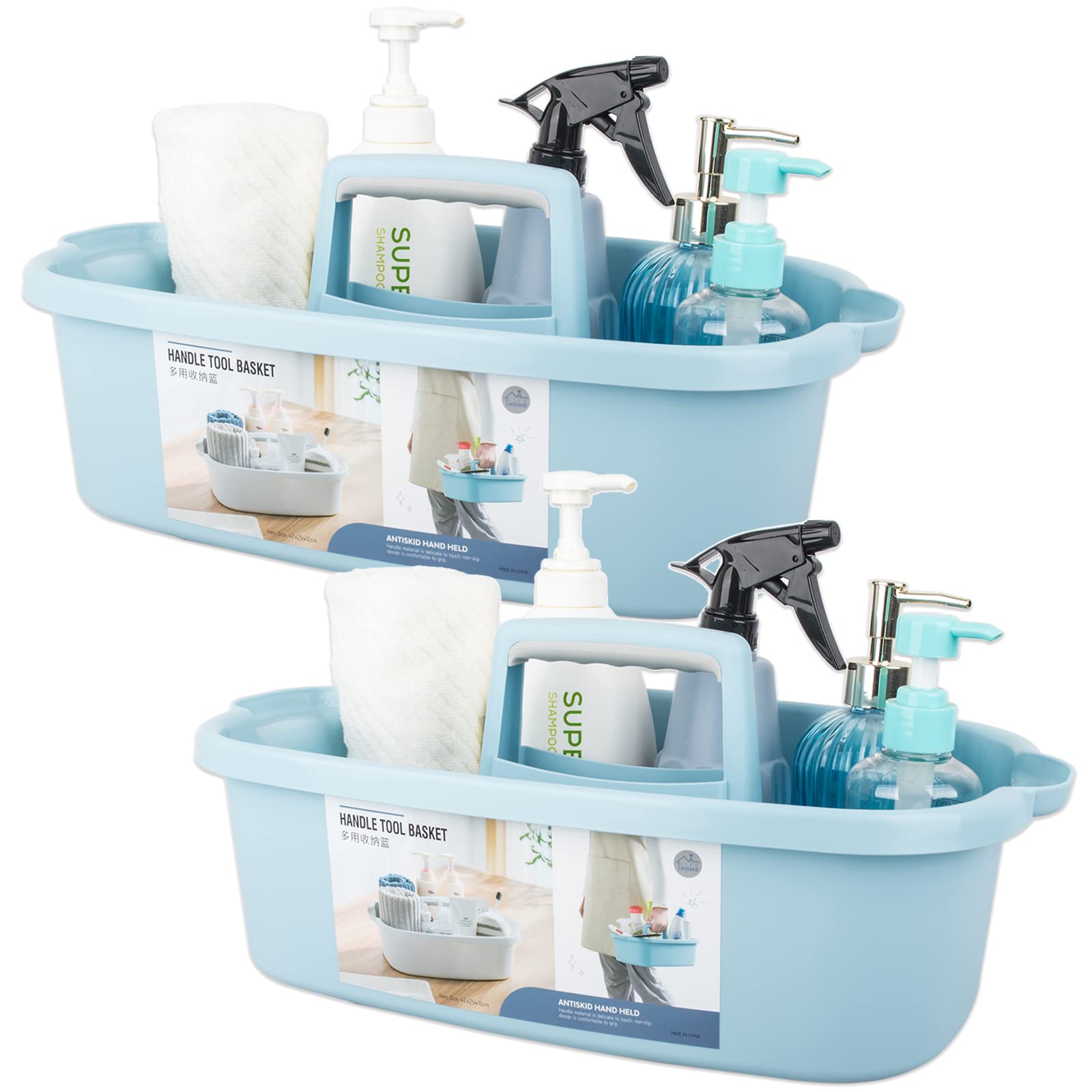 Large Cleaning Supplies Caddy Portable Shower Basket Supply Organizer with Handle Plastic Bucket Tool Storage for Bathroom, Bedroom, Kitchen, College Dorm, Garden