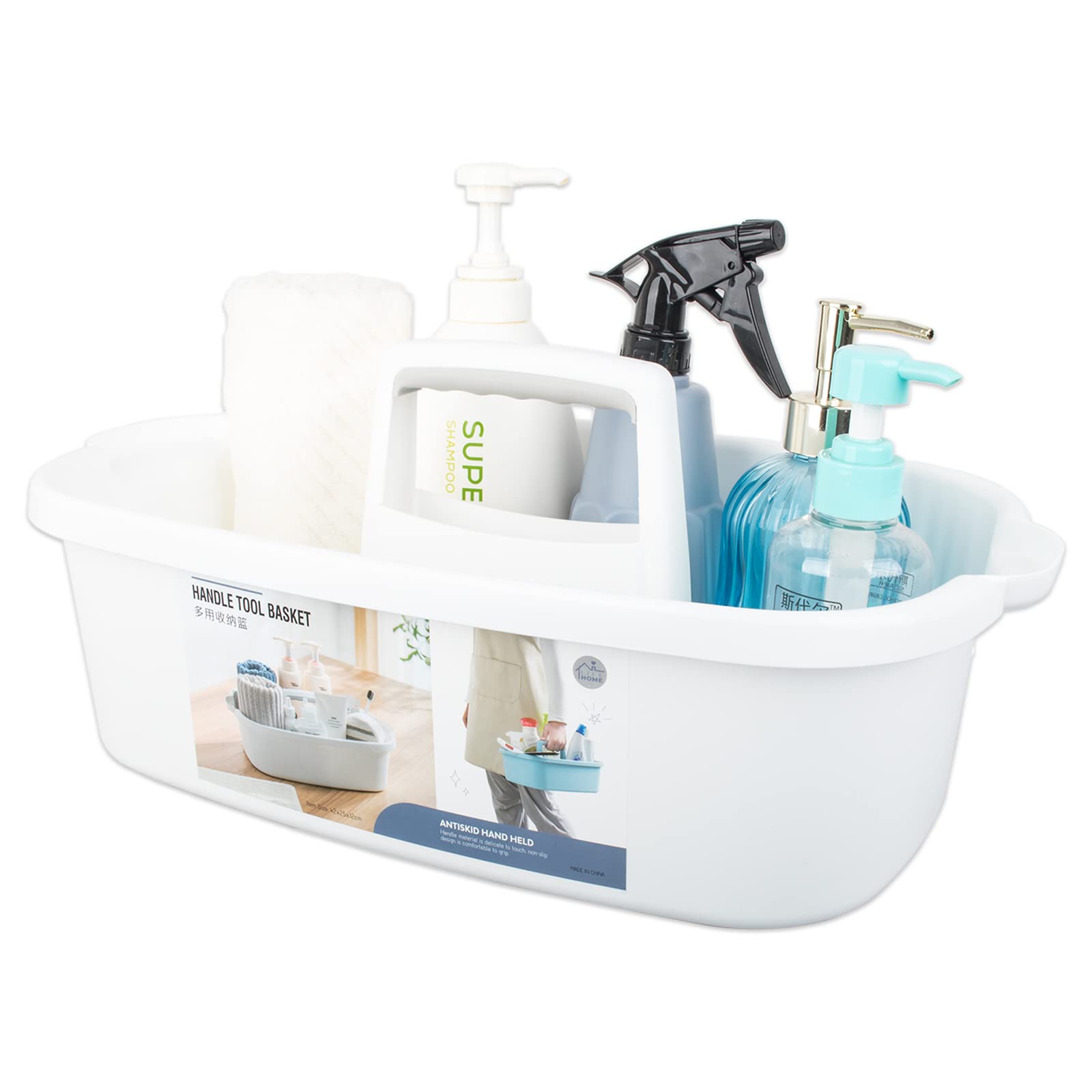 Large Cleaning Supplies Caddy Portable Shower Basket Supply Organizer with Handle Plastic Bucket Tool Storage for Bathroom, Bedroom, Kitchen, College Dorm, Garden