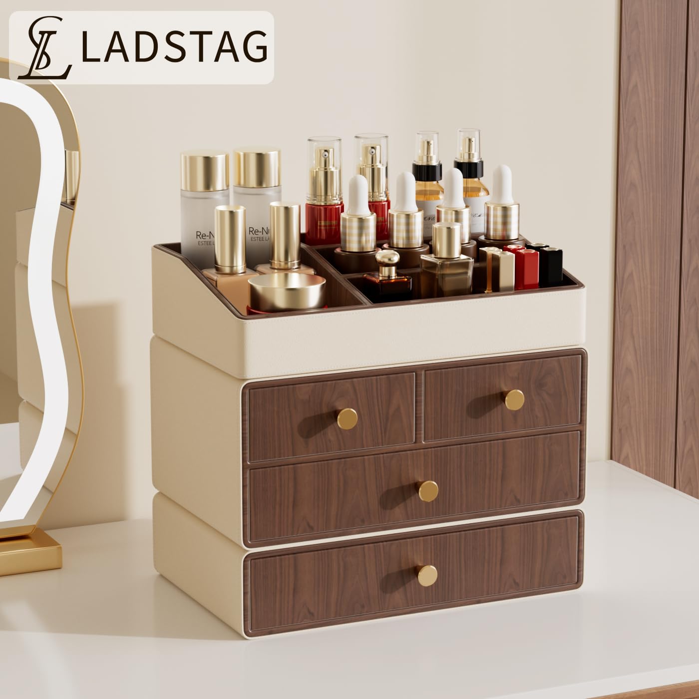 LADSTAG Large Makeup Organizer Countertop,Vanity Organizer,Skincare Organizers,Cosmetic Organizer with Draws,makeup storage,Make up Organizers for Vanity,Gifts for Women Birthday Unique