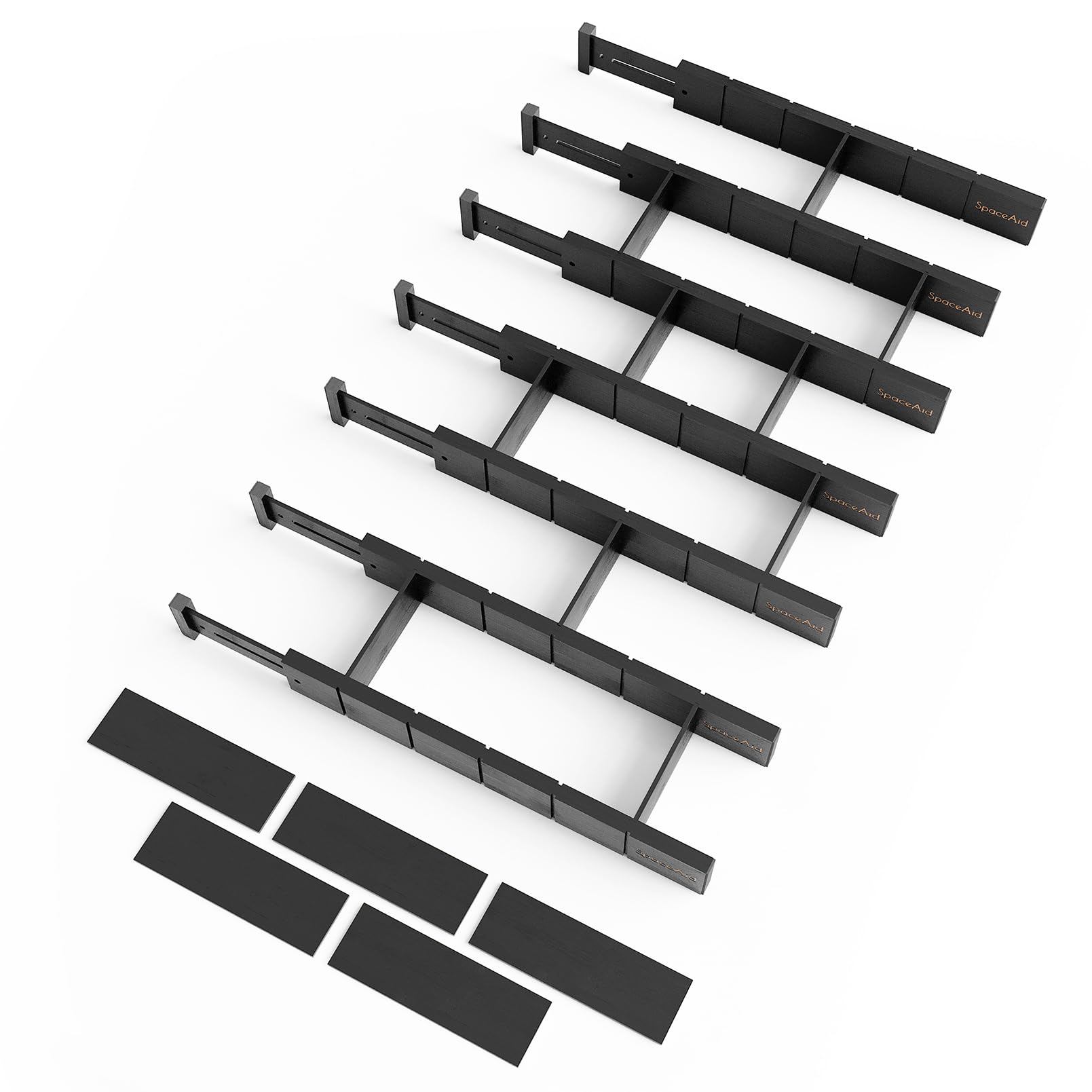 SpaceAid Bamboo Drawer Dividers with Inserts and Labels, Kitchen Adjustable Drawer Organizers, Expandable Organization for Home, Office, Dressers, 4 Dividers with 9 Inserts