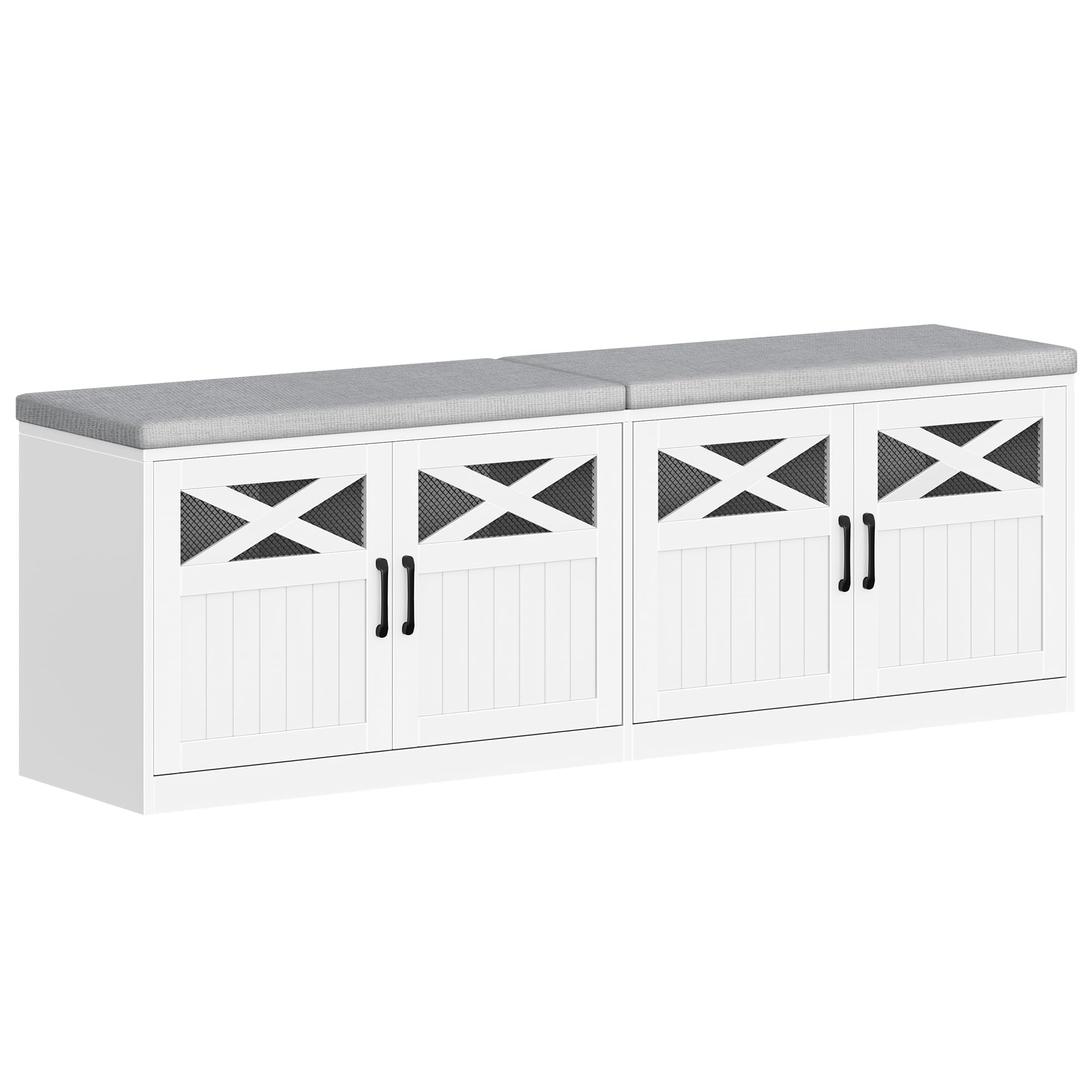 Hzuaneri 2 Tier Shoe Storage Bench with Doors, Shoe Bench with Padded Cushion, Bed End Bench, Entryway Bench with Storage for Bedroom, Living Room