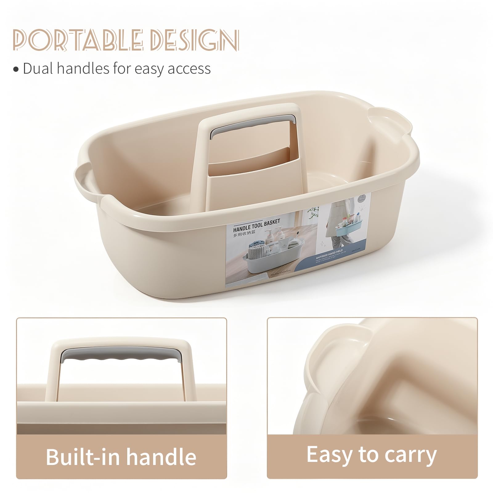 Large Cleaning Supplies Caddy Portable Shower Basket Supply Organizer with Handle Plastic Bucket Tool Storage for Bathroom, Bedroom, Kitchen, College Dorm, Garden