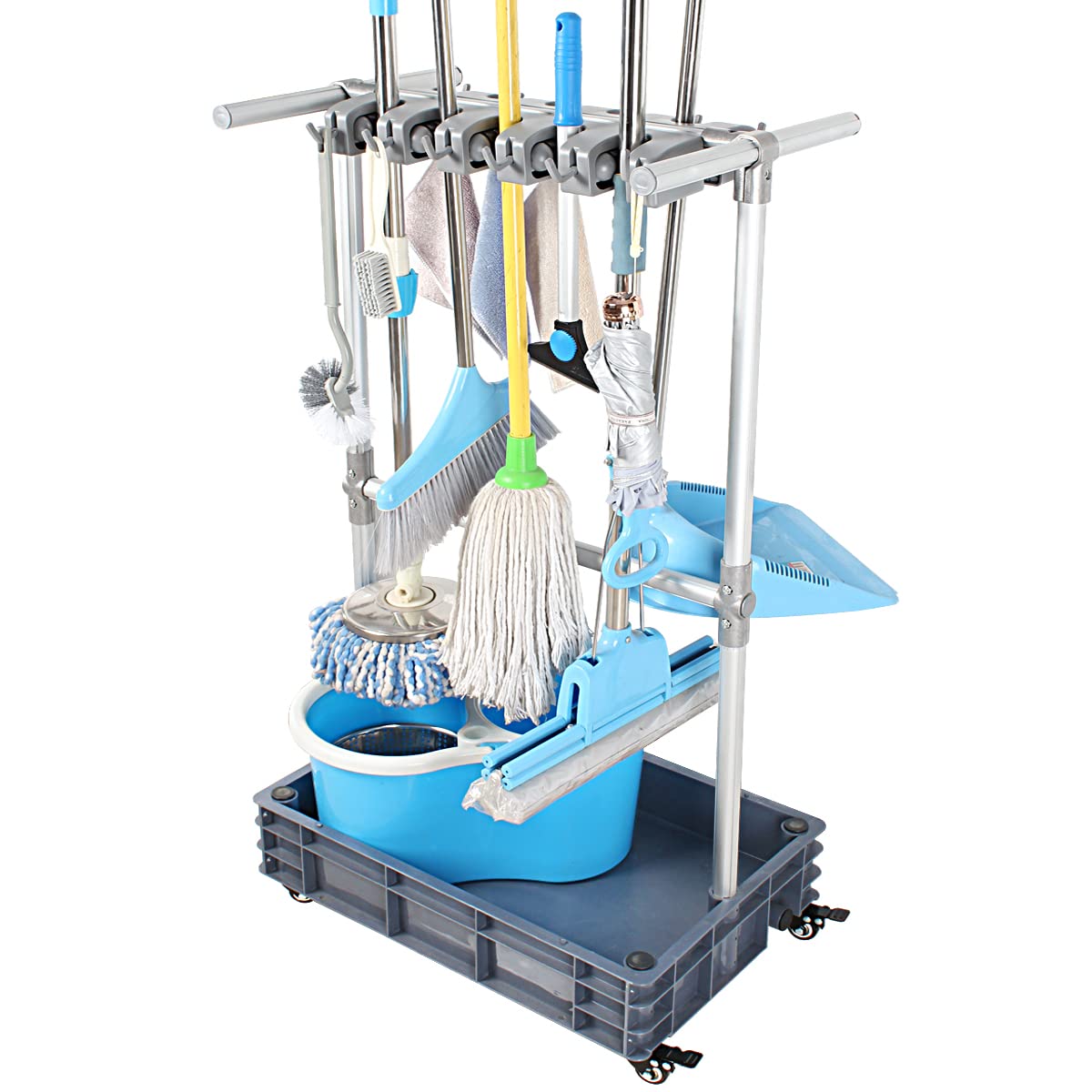 QTJH Broom And Mop Holder Put Wet Mops Movable Floor-Mounted Mop Rack Floor Standing Cleaning Tool Cart Storage For Garden Garage Schools, Hospitals, Factories, Hotels,Property Companies
