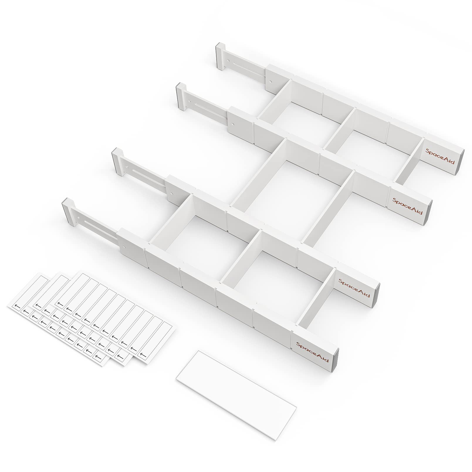 SpaceAid Bamboo Drawer Dividers with Inserts and Labels, Kitchen Adjustable Drawer Organizers, Expandable Organization for Home, Office, Dressers, 4 Dividers with 9 Inserts