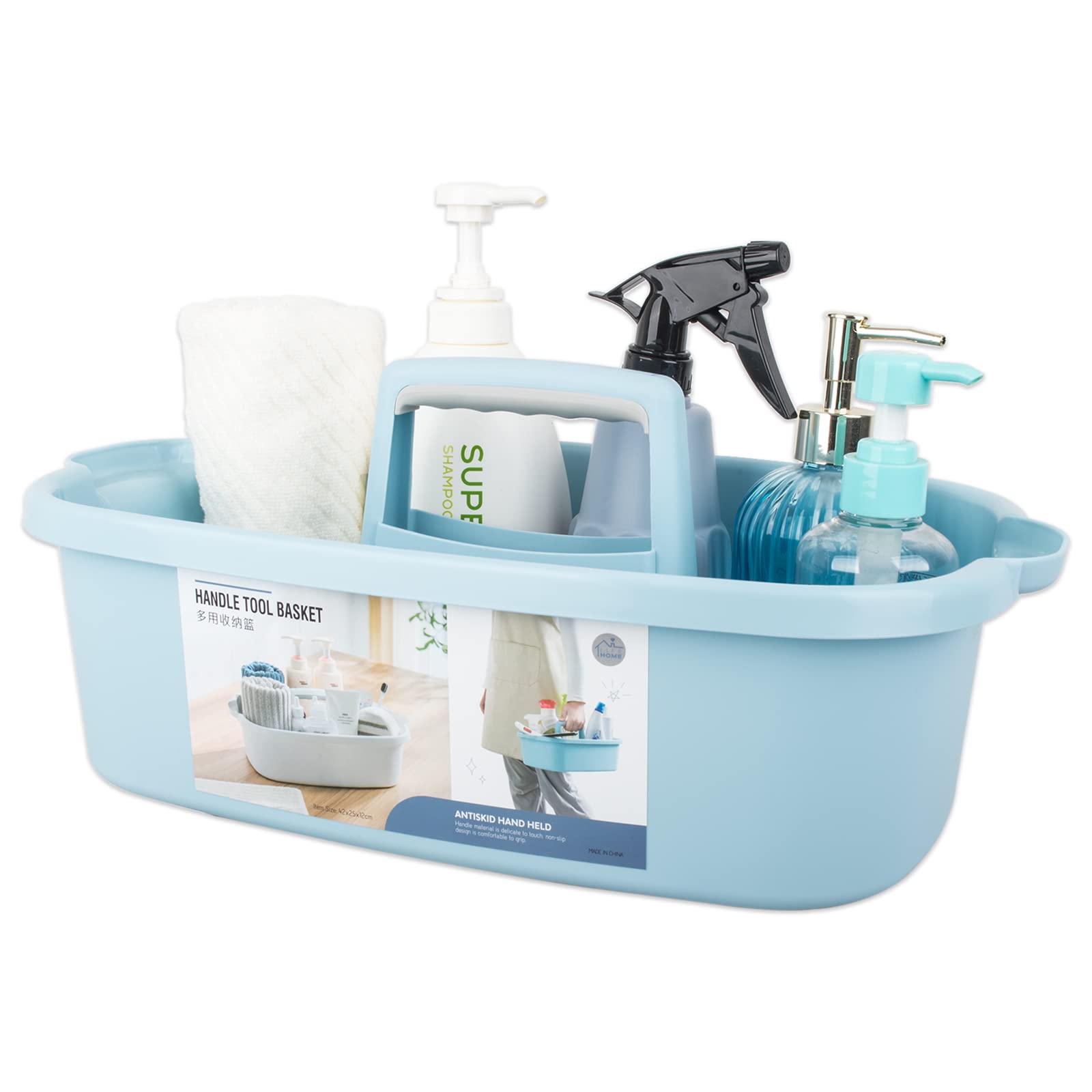 Large Cleaning Supplies Caddy Portable Shower Basket Supply Organizer with Handle Plastic Bucket Tool Storage for Bathroom, Bedroom, Kitchen, College Dorm, Garden