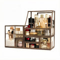Glass Bathroom Organizer Stackable Drawer Set Makeup Organizer for Vanity Antique Countertop Cosmetic Storage Box Mirror Glass Beauty Display, Holder for Brushes Lipsticks Skincare Toner/free Pearl