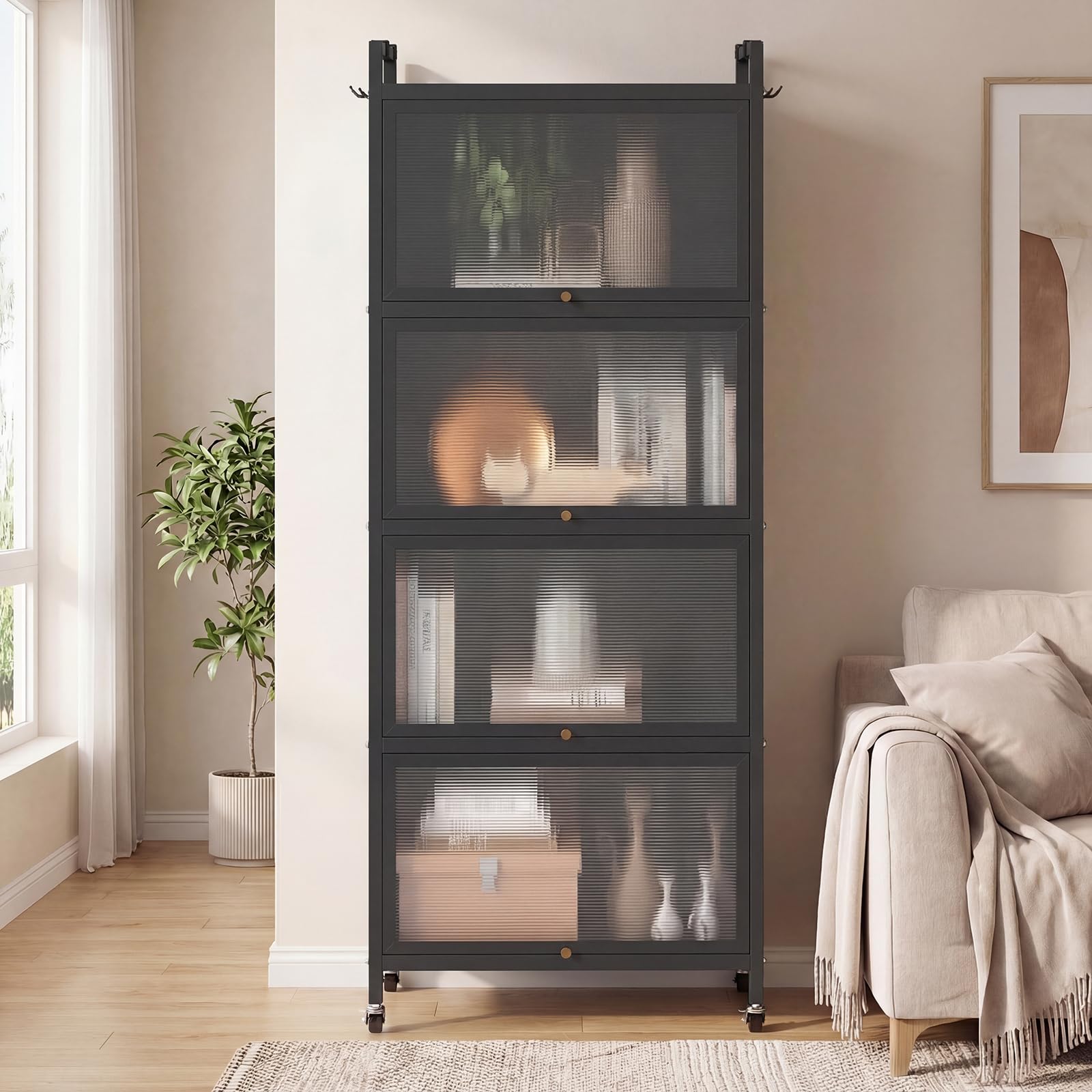Giantex 5-Tier Kitchen Storage Cabinet, Mobile Microwave Stand with Flip-up PC Doors, Freestanding Kitchen Bakers Rack with 4 Rolling Casters, for Dining Room, Living Room and Study