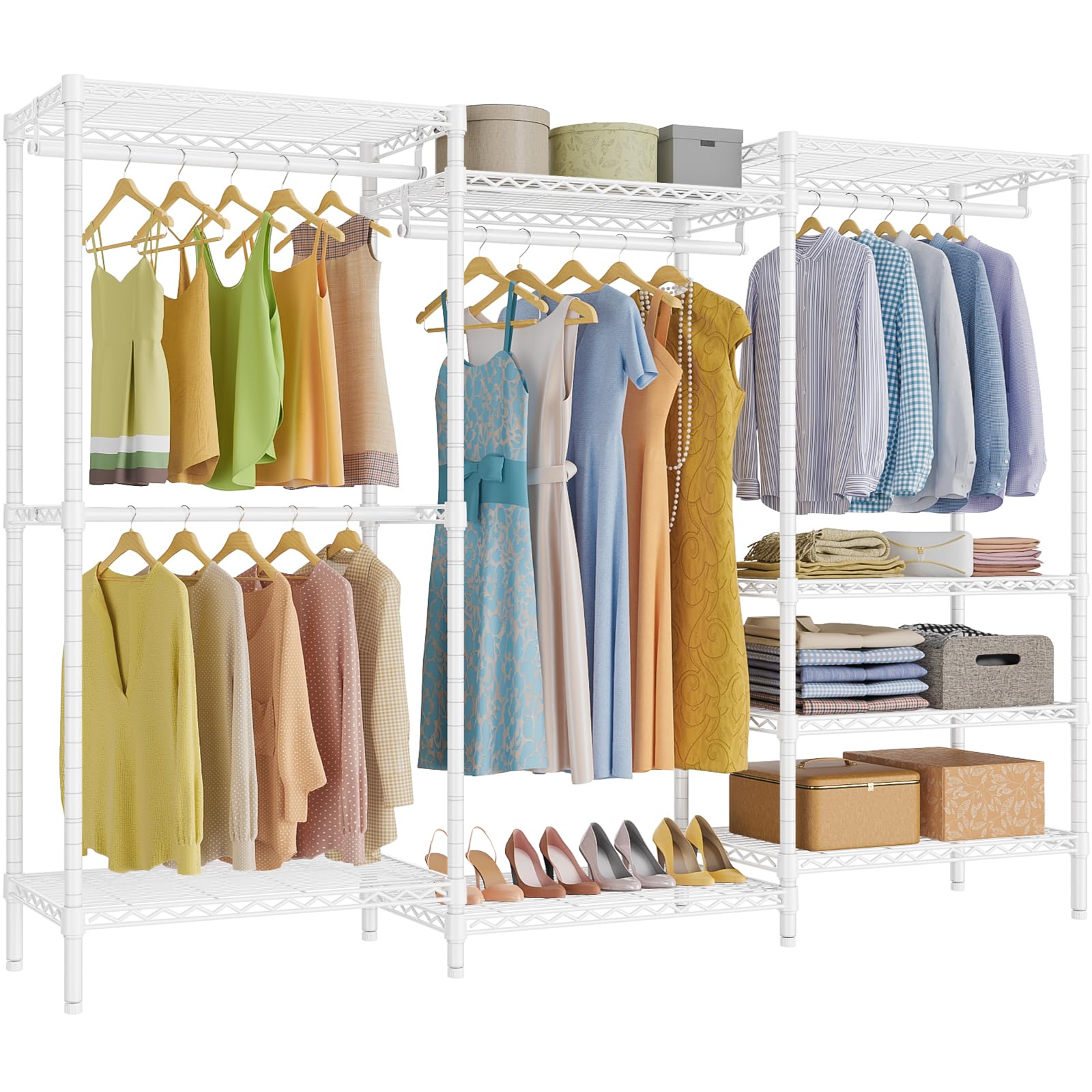VIPEK V5 Portable Closet Wardrobe Heavy Duty Clothes Rack, Freestanding Clothing Rack with 4 Hang Rods & 8 Shelves, Adjustable Custom Closet Rack