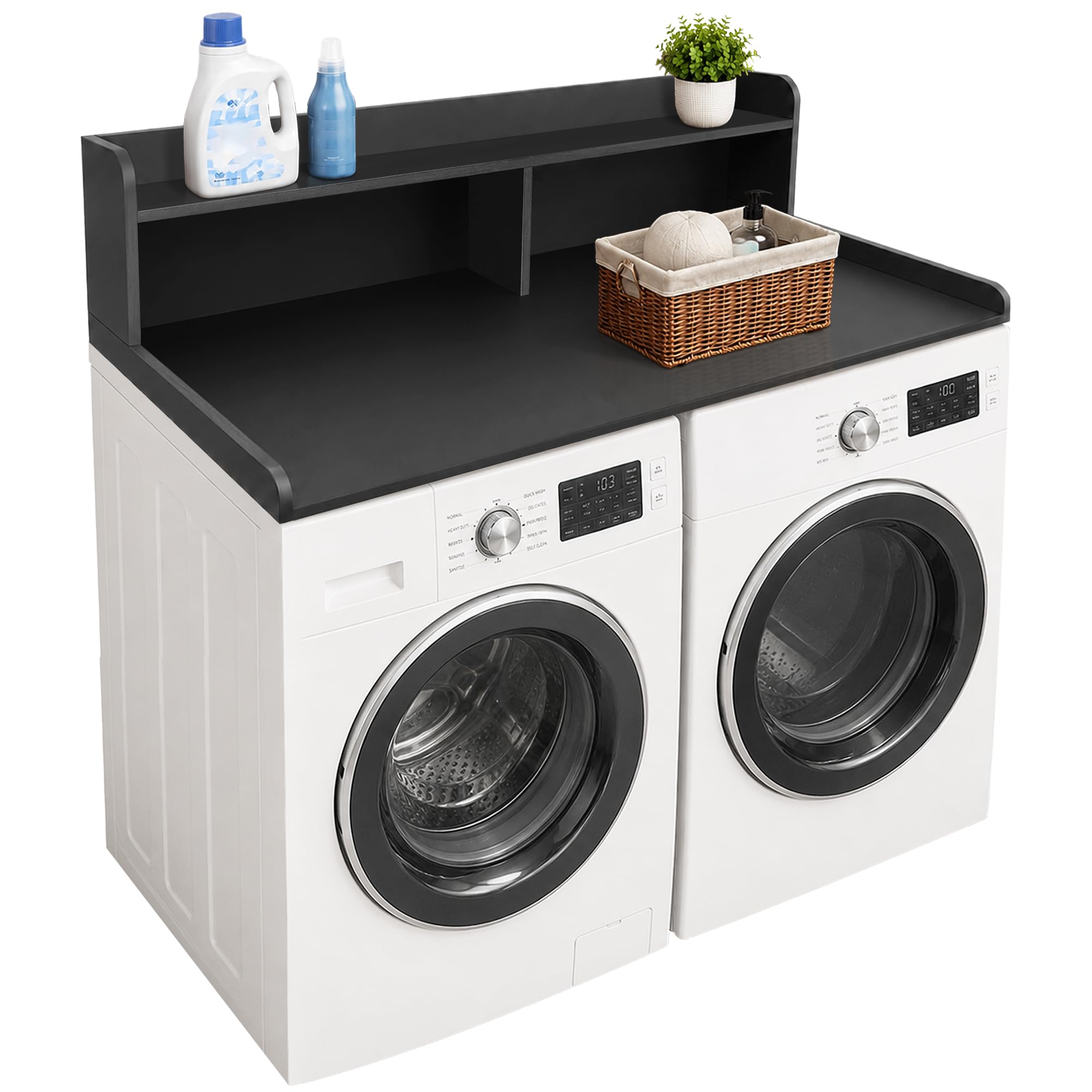 Royxen Laundry Countertop with 2-Tier Shelf Universal Fit, Washer and Dryer Countertop with Storage Space, Shelf Height 12 Inches, Solid Wood