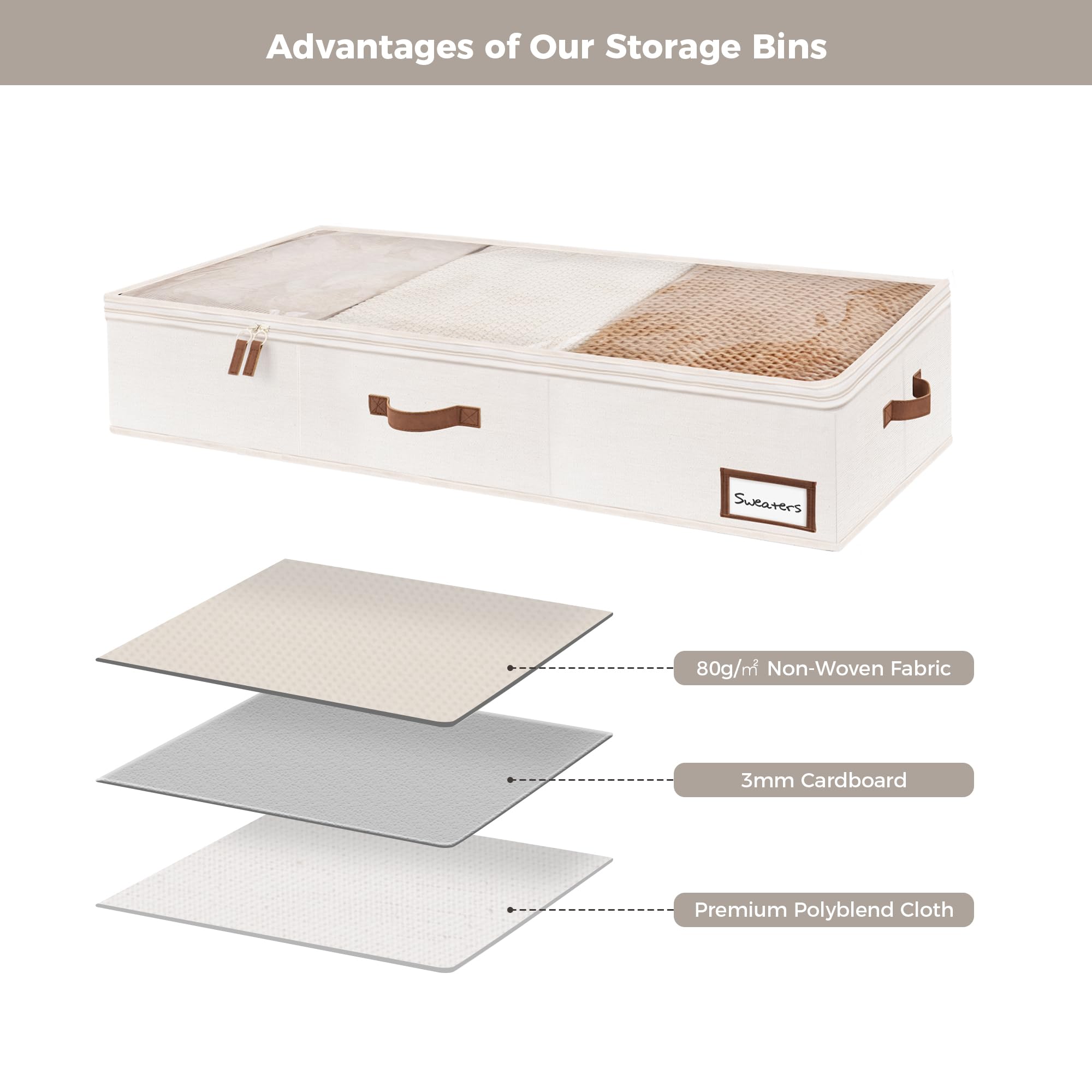 StorageWorks Underbed Storage Bins, Under Bed Storage Containers with Zippers, Closet Organizer for Clothes, Blankets