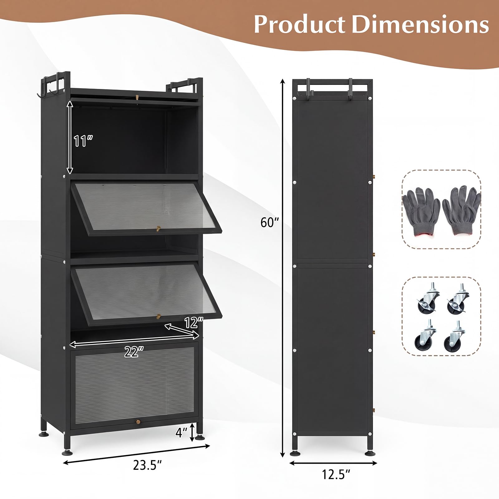 Giantex 5-Tier Kitchen Storage Cabinet, Mobile Microwave Stand with Flip-up PC Doors, Freestanding Kitchen Bakers Rack with 4 Rolling Casters, for Dining Room, Living Room and Study
