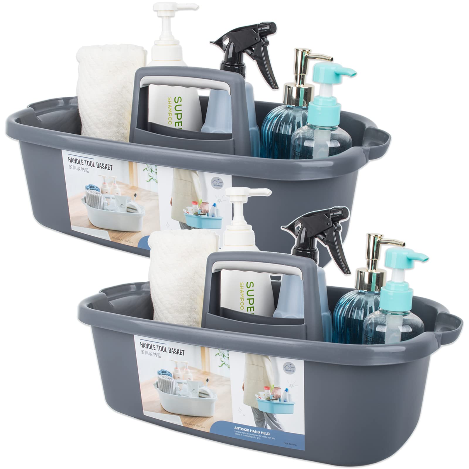 Large Cleaning Supplies Caddy Portable Shower Basket Supply Organizer with Handle Plastic Bucket Tool Storage for Bathroom, Bedroom, Kitchen, College Dorm, Garden