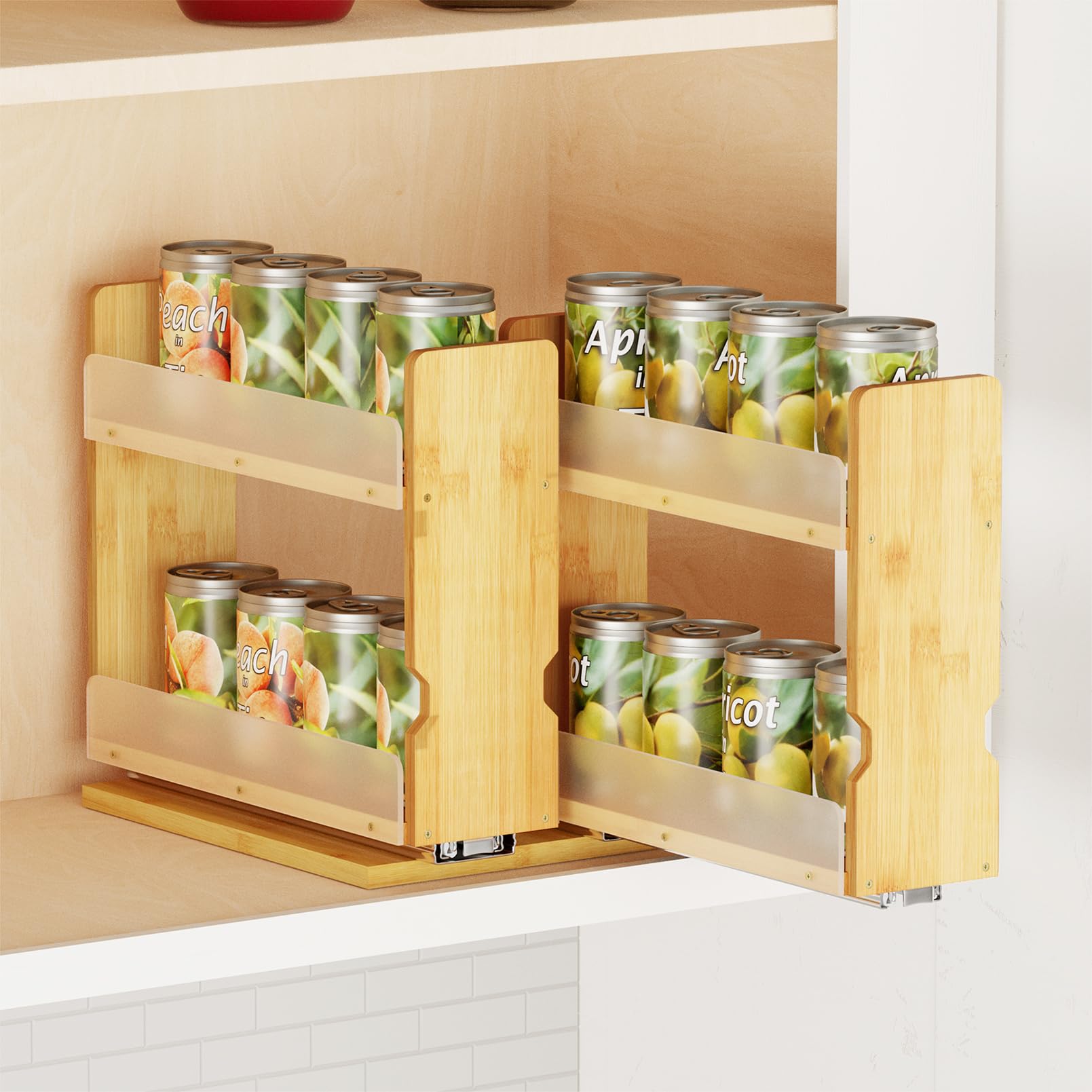 SpaceAid Bamboo Pull Out Spice Rack Organizer for Cabinet, Heavy Duty Slide Out Seasoning Kitchen Pantry Sliding Vertical Organization, 7.6" Wide, 3 Drawers(2" Wide), 2-Tier