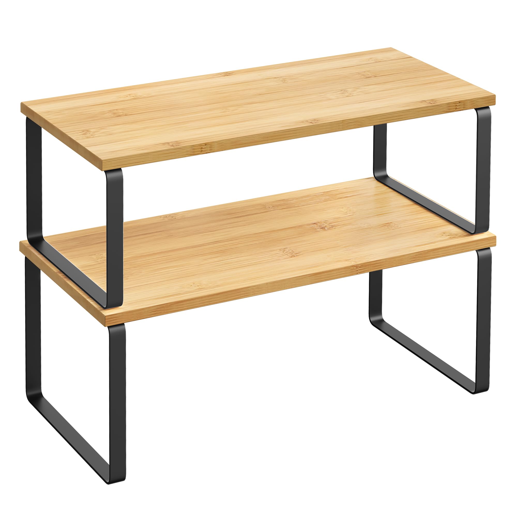 SONGMICS Cabinet Organizer Shelf, Set of 2 Kitchen Counter Shelves, Kitchen Storage, Spice Rack, Stackable, Expandable, Metal and Engineered Wood