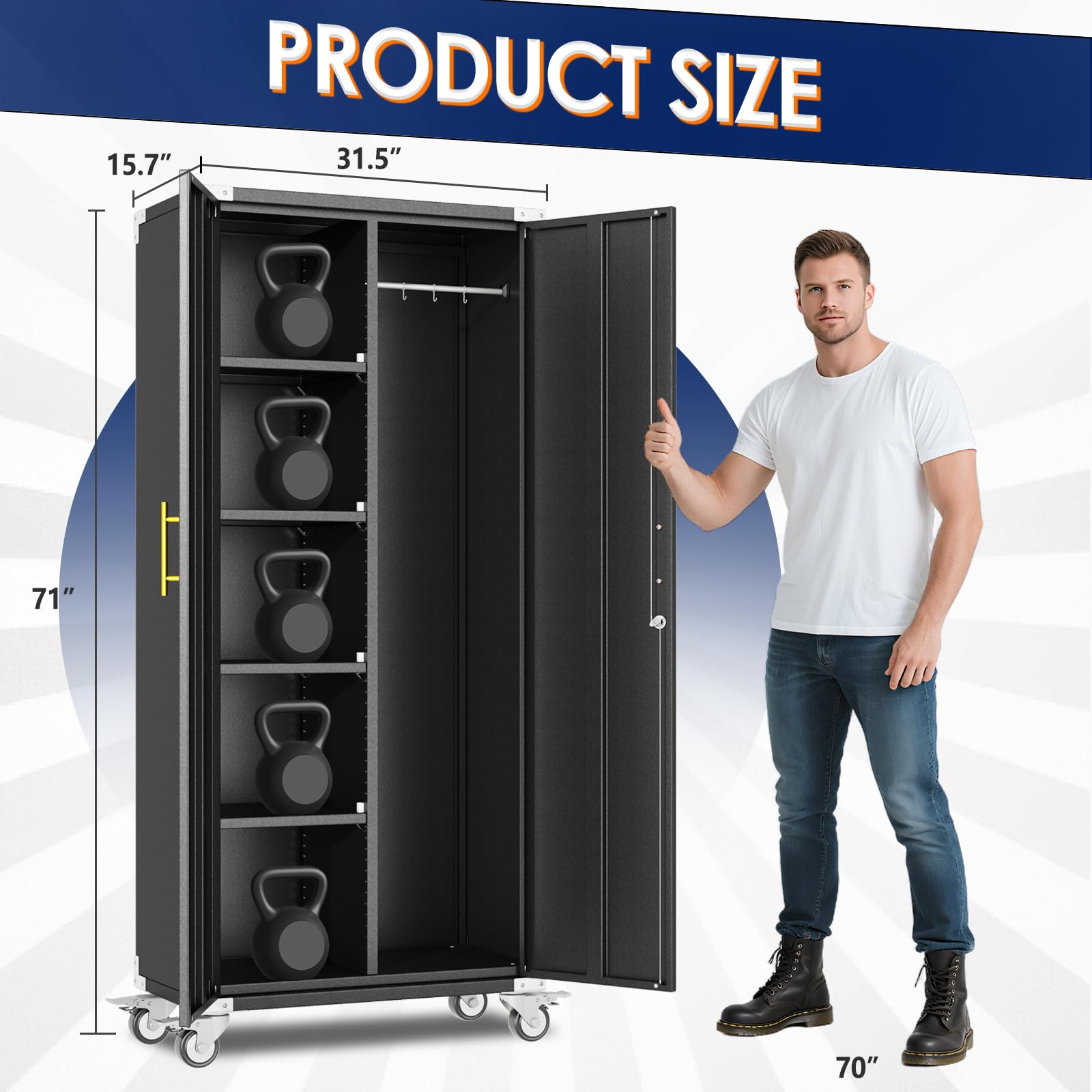 erosoei 71" Broom Storage Cabinet, Cleaning Tool Storage Cabinet