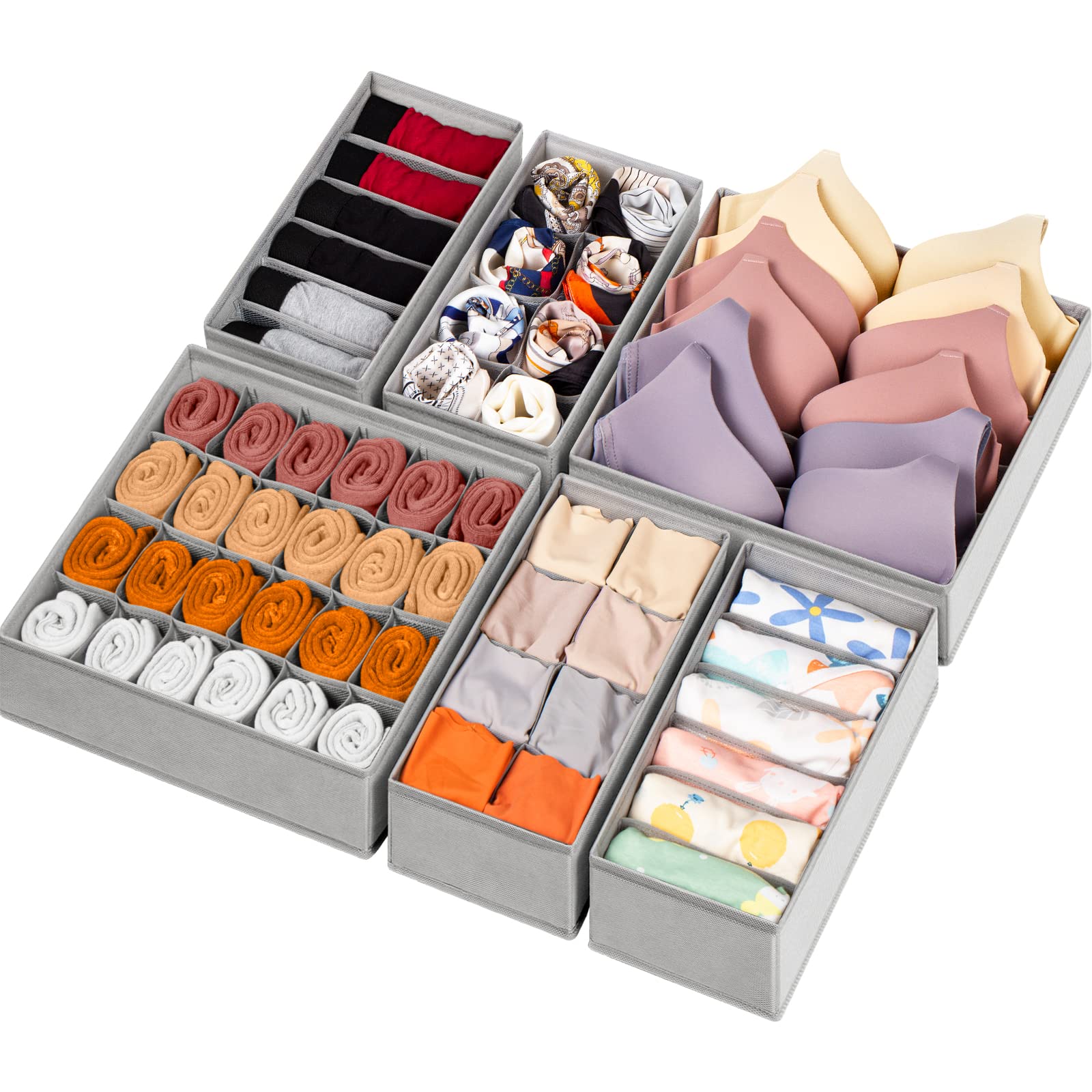 Criusia Sock Underwear Drawer Organizer Dividers, Fabric Foldable Dresser Closet Organizers and Storage Bins for Baby Clothing, Women Men Underwear Socks, Bra, Ties, Scarf