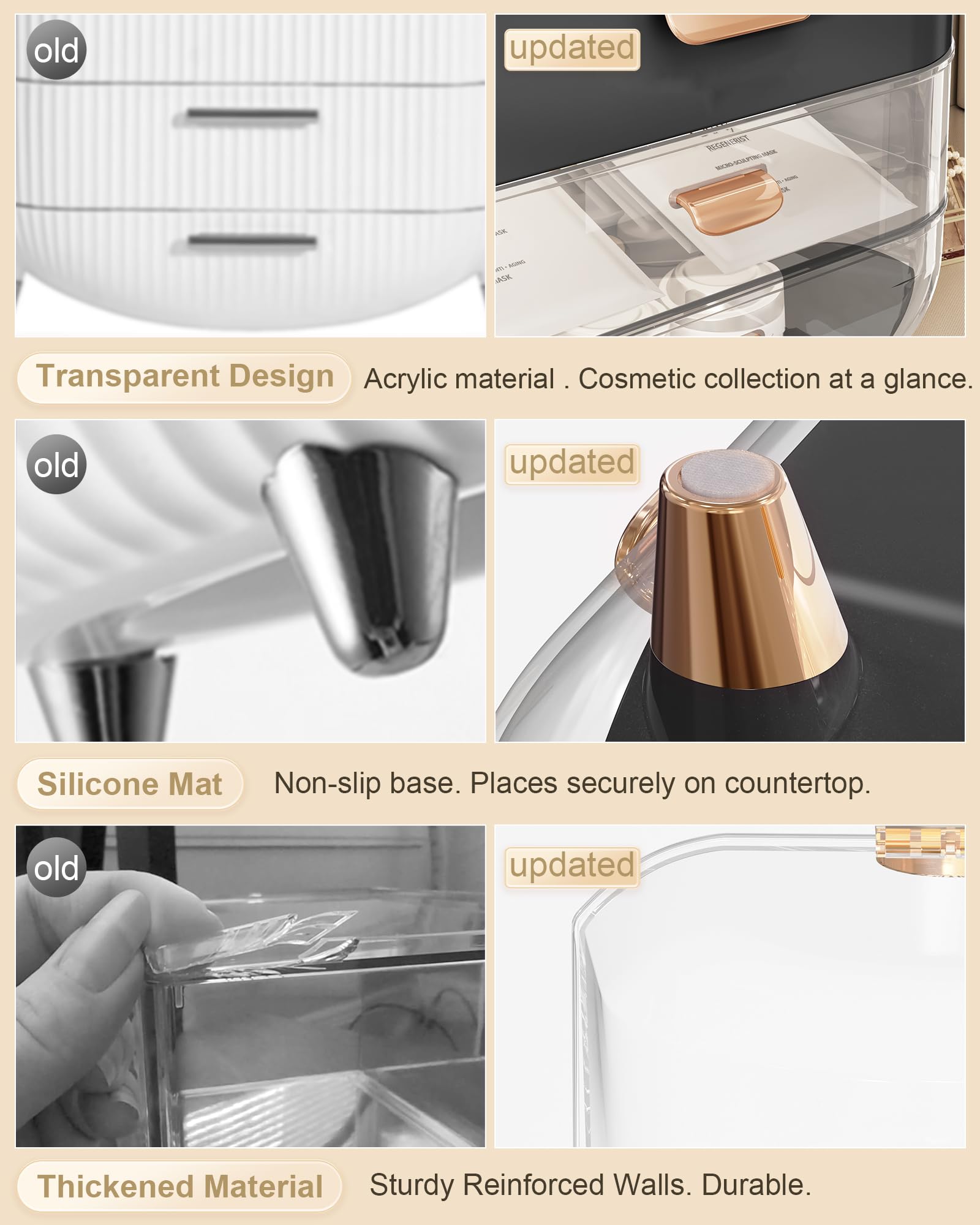 Makeup Organizer Countertop, Skincare Holder Bathroom Counter Organizer, Storage Box Cosmetic Display Cases, Teen Girl Gifts Make up Organizers