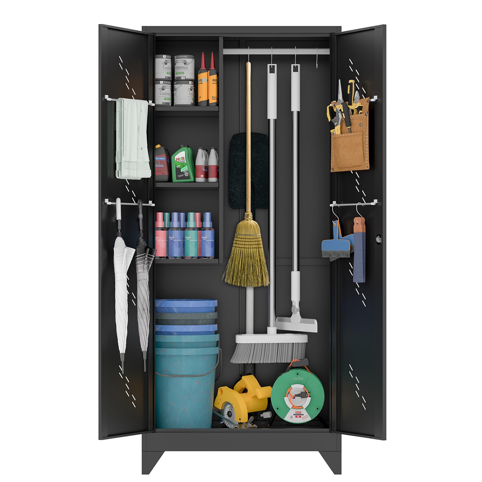 YILFANA Metal Storage Cabinet with Lockable Doors, Functional Garage Storage Cabinets, Heavy-Duty Tool Organization Cabinet