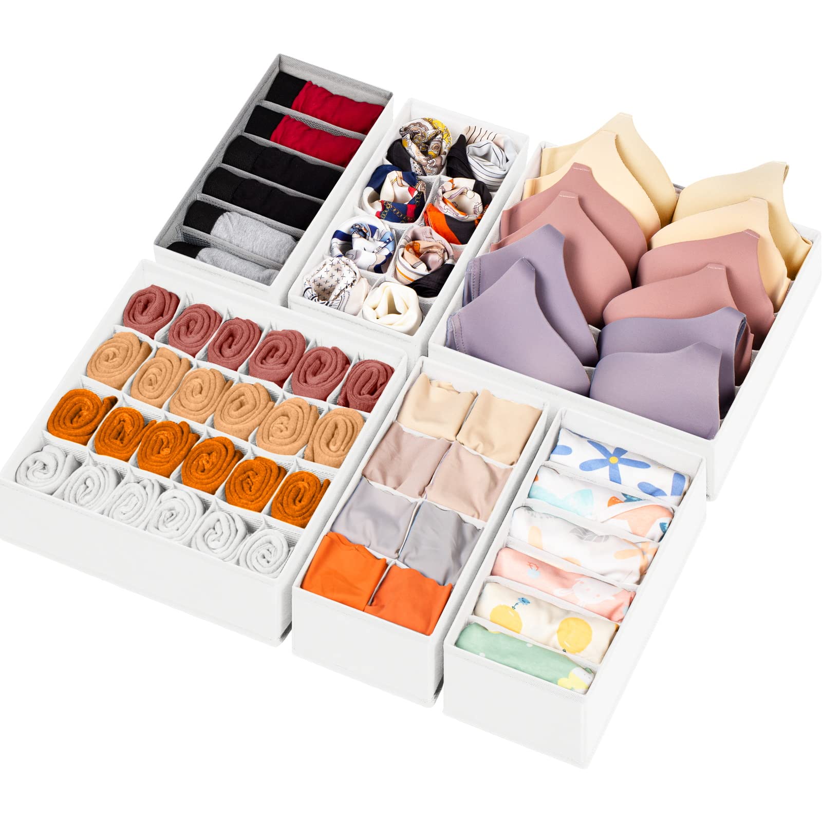 Criusia Sock Underwear Drawer Organizer Dividers, Fabric Foldable Dresser Closet Organizers and Storage Bins for Baby Clothing, Women Men Underwear Socks, Bra, Ties, Scarf