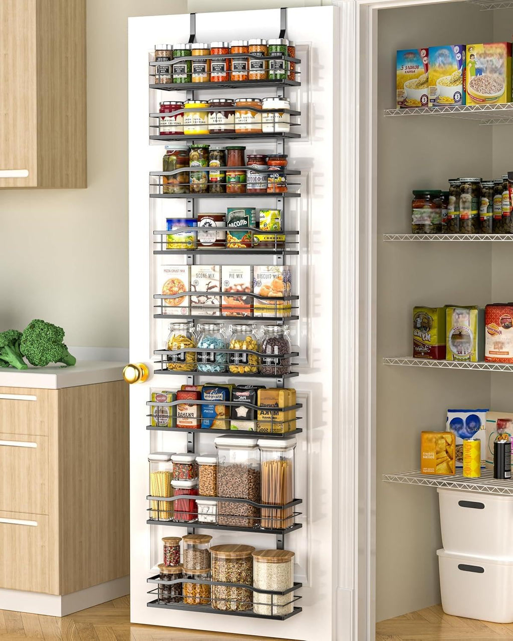 Moforoco 9-Tier Over The Door Pantry Organizer, Pantry Organization And Storage, Black Metal Hanging Spice Rack Shelves Door, Home & Kitchen Essentials, Laundry Room Bathroom Organization